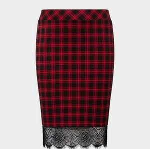 EUC TorridPlaid Lace Trim Ponte Pencil Skirt sz 3X